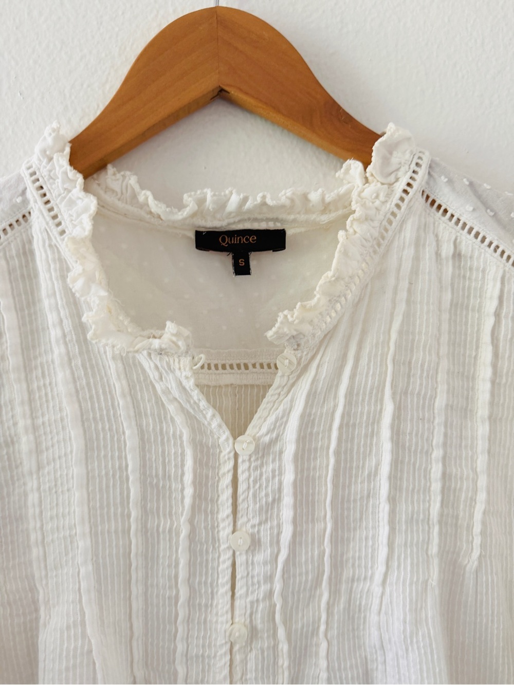Quince Organic Textured Cotton Peasant Blouse - White - Picture 4 of 5